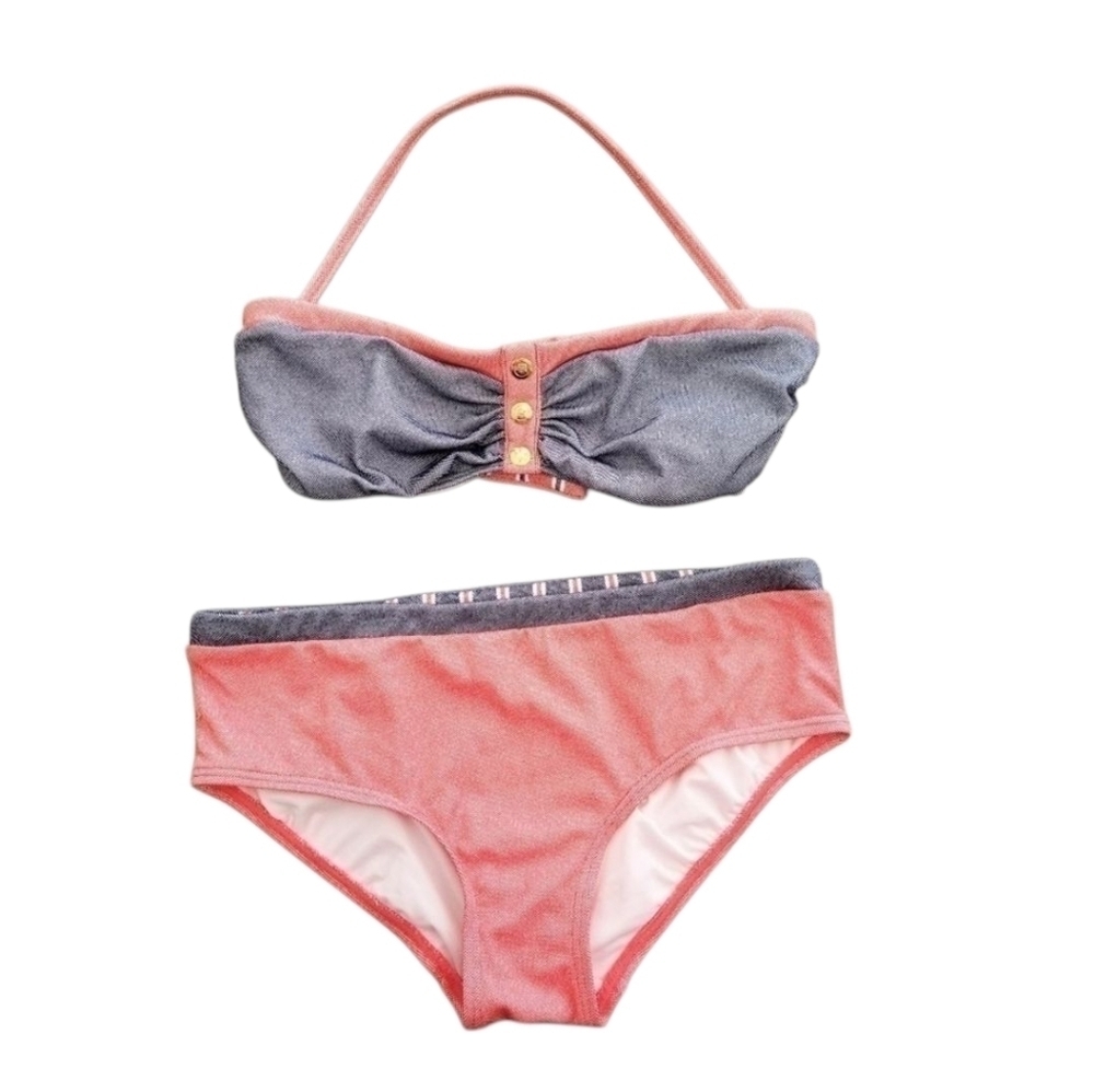 Tommy Hilfiger red blue bandeau halter style 2 piece bikini set women's size S